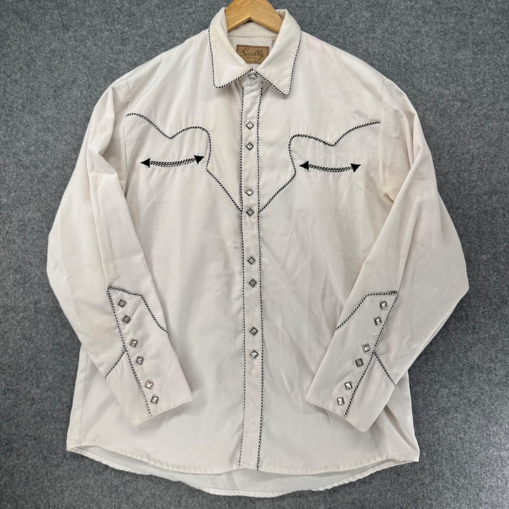 Vintage Scully Western Shirt Mens Large White Studded Piping P-726 Cowboy